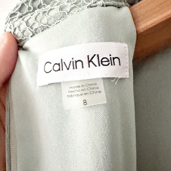 Calvin Klein Mock Neck Sleeveless Lace A-Line‎ Dress women's size 8 sage green - Picture 8 of 12